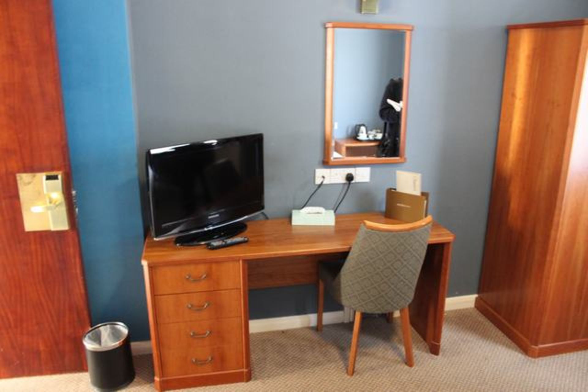 Room 103 comprising double bed, three drawer nightstand chest, audio cabinet, tub chair, coffee - Image 2 of 5