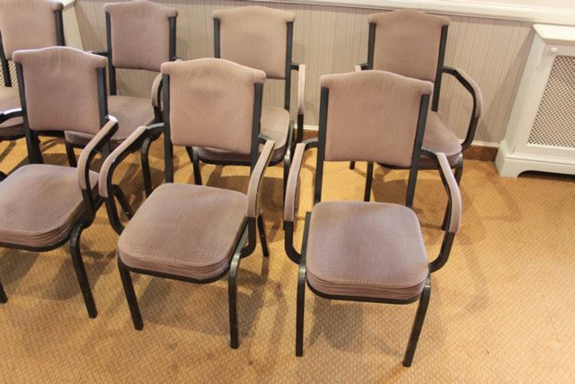 10 x Burgess stacking conference  arm chairs seat pitch 420mm x 850mm tall  Lift out charge  10
