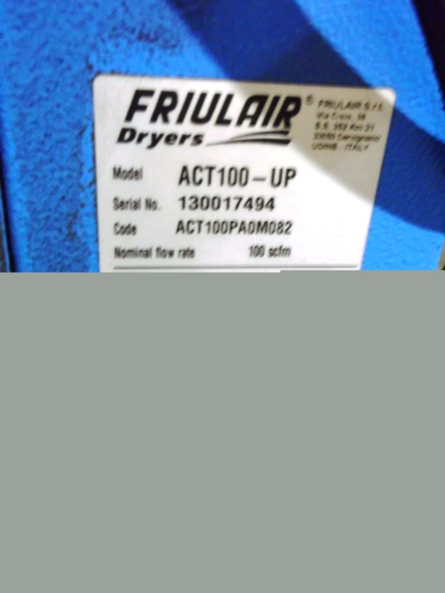 Air dryer Purestream dryers by Friulair Model: ACT 500-UP; 100 SCFM; refridgerant R13R - Image 2 of 2