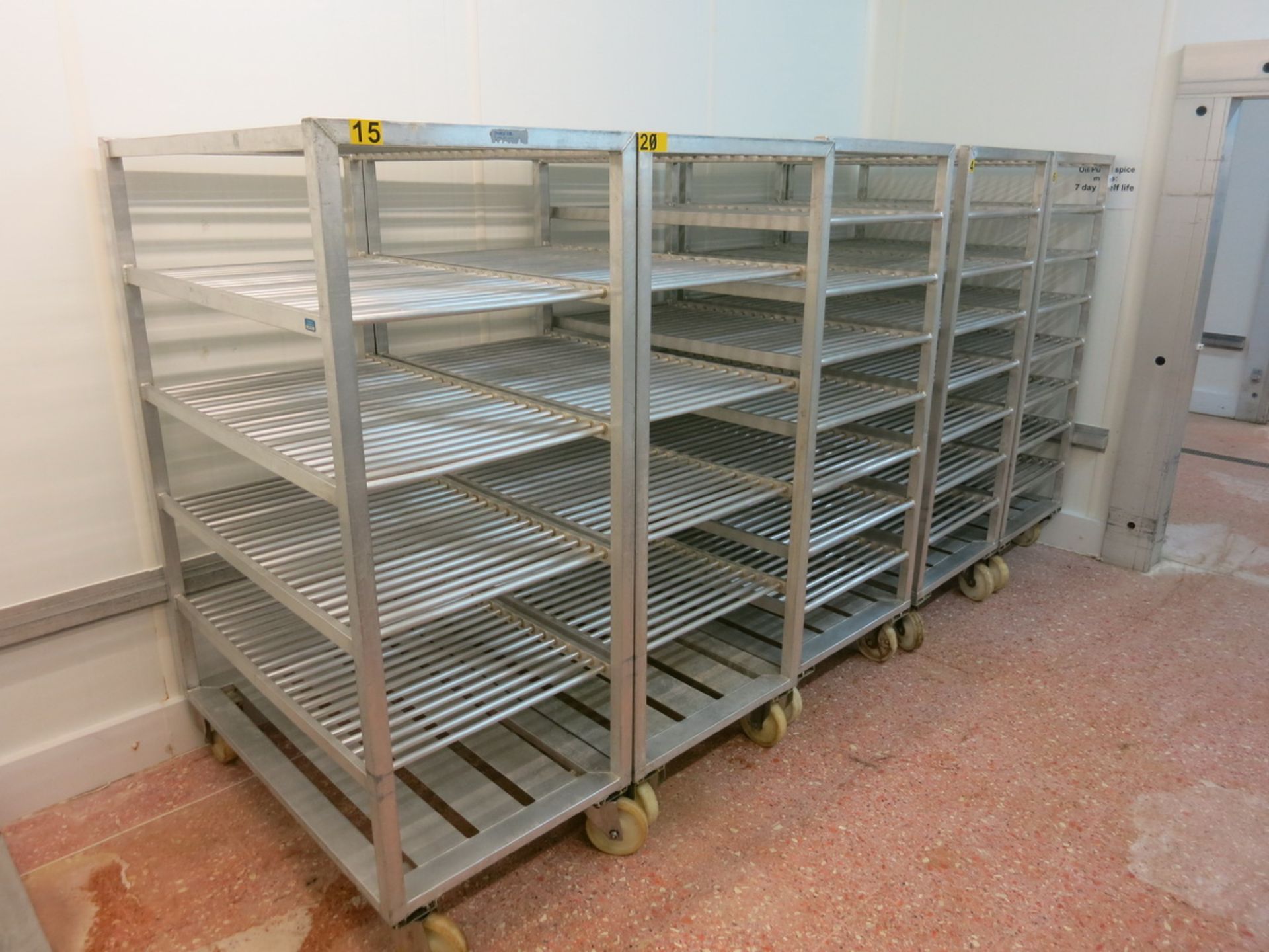 Aluminum mobile racks, 1.2m x 700mm x 1.55m high, 4 & 7 shelf