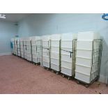 Plastic  tubs approx(265), 550mmx350mmx250mm deep, with(22) mobile racks LIFT OUT CHARGE £150