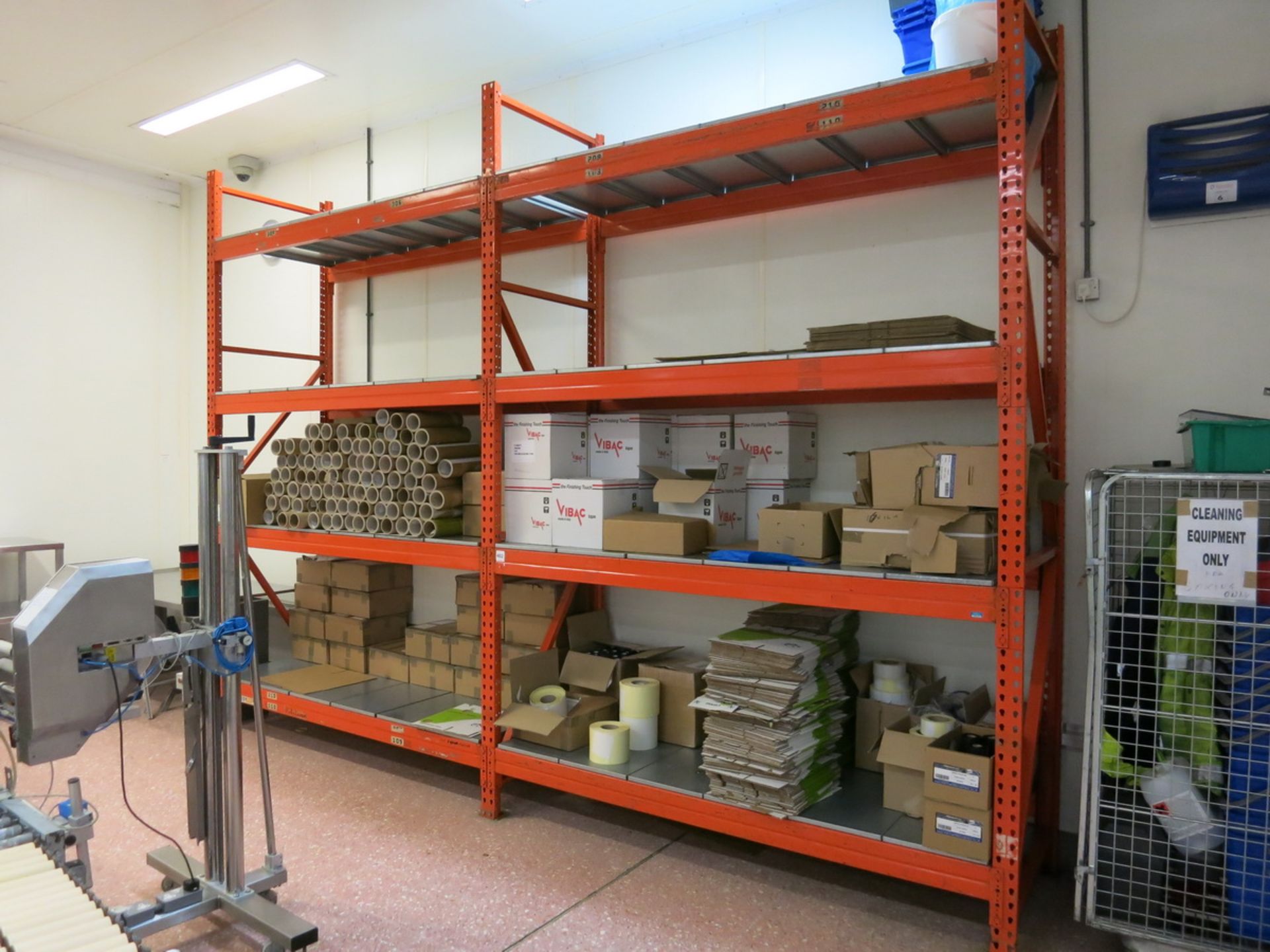 Sections  pallet racking, (3) 3.5 m x 900mm deep uprights, (16) 2.3 m cross beams with contents BTR