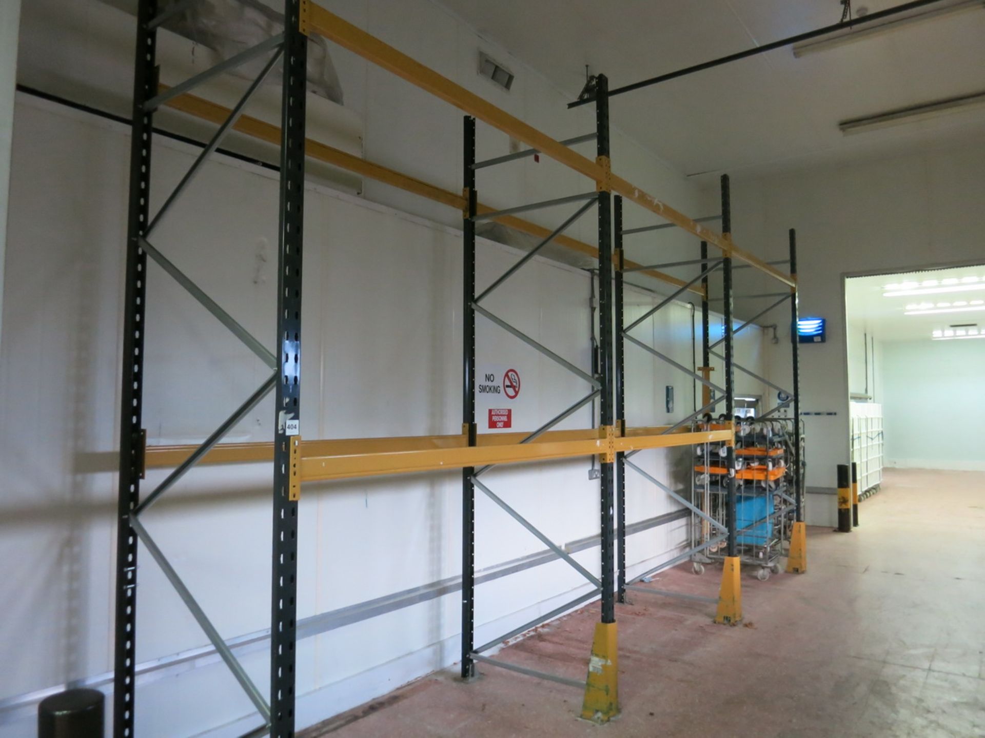 Sections  pallet racking, (6) 3.9 m x 1.1 m deep uprights, (16) 2.3 m cross beams