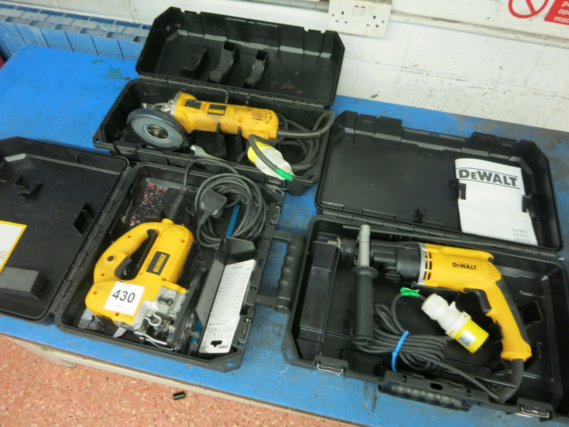 [Lot] Dewalt  power tools, includes drill, grinder and jig saw