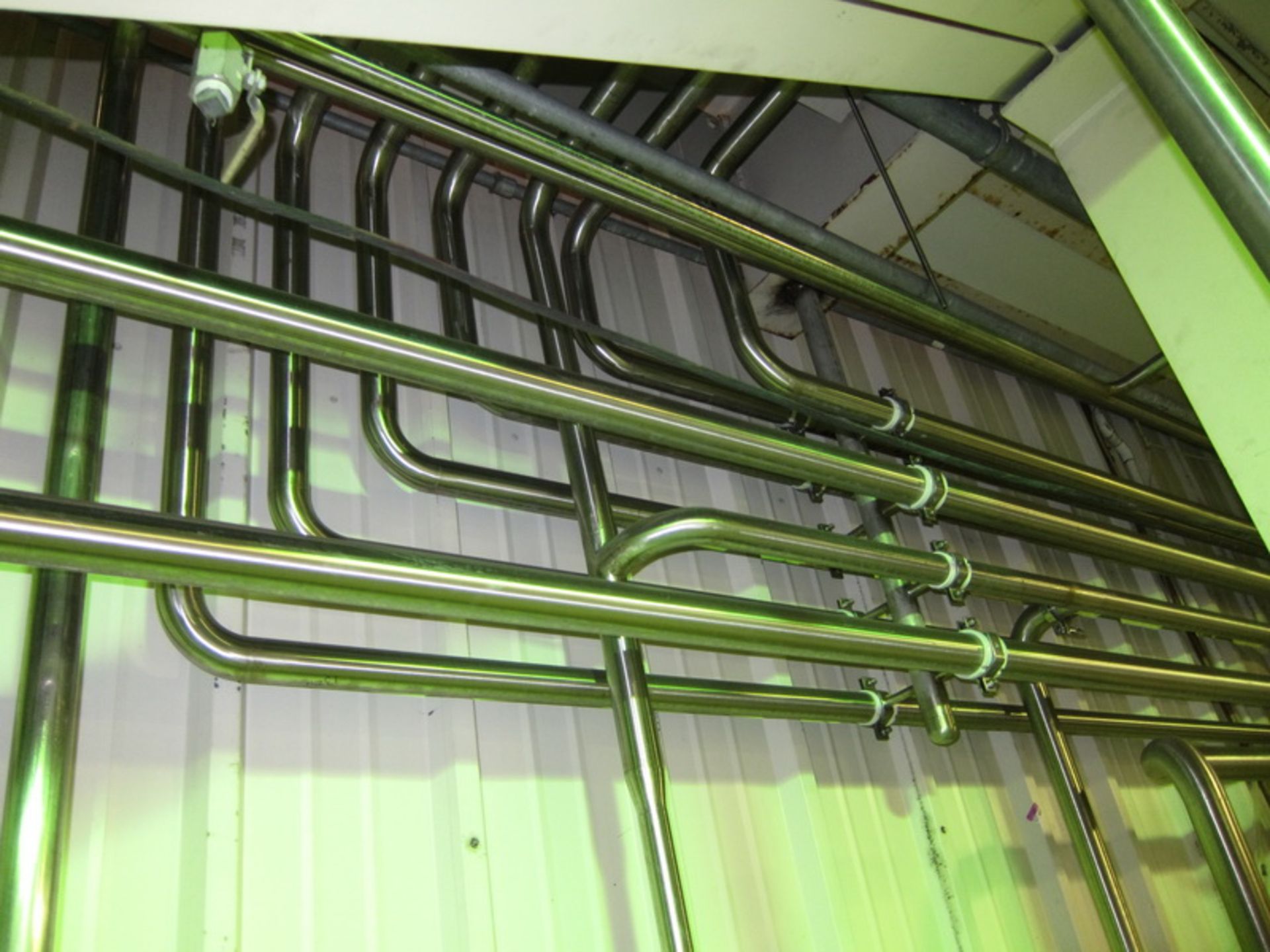 [Lot] Stainless pipework, located in process room includes: inline refractometer, (5) flow valves - Image 6 of 14