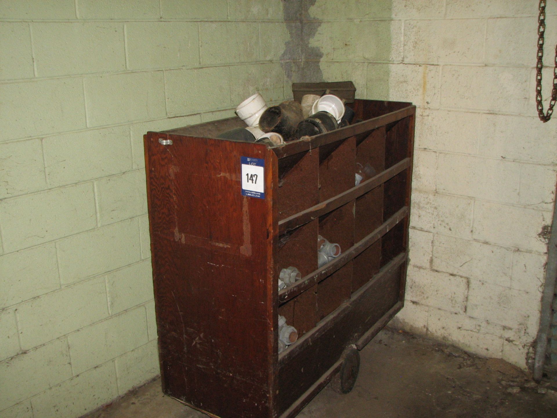 [Lot] Miscellaneous galvanized, PVC, fittings, elbows, couplers with (2) metal shelf units, (1) - Image 3 of 3