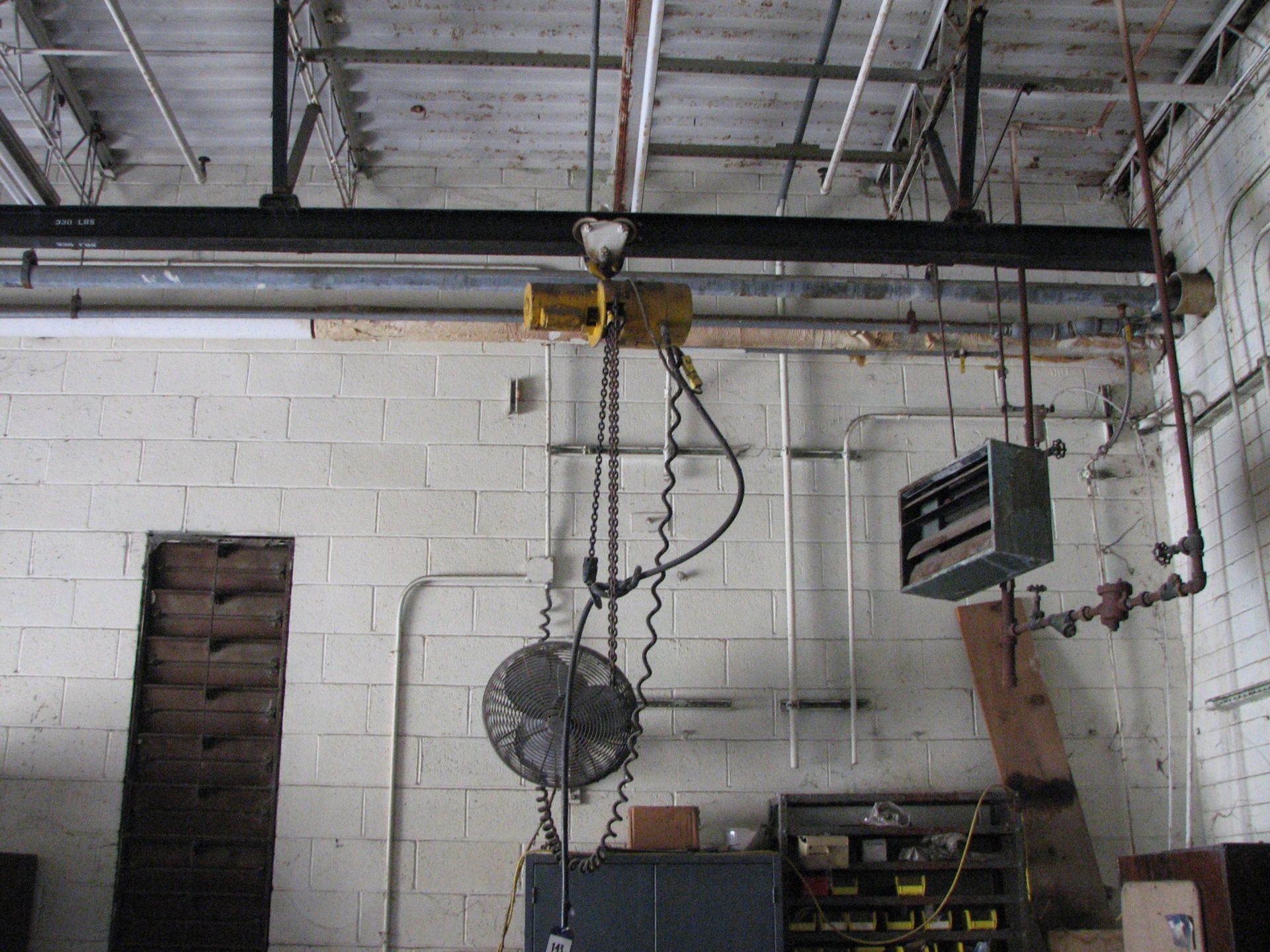 Budgit electric chain hoist, with rail, 330 lb. cap.
