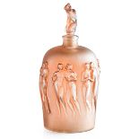 LALIQUE"Douze Figurines avec Bouchon Figurine" vase, frosted glass with pink patina, France, des.