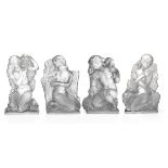 LALIQUEFour statuettes, clear frosted glass, "Surtout Quatre Saisons" series: "Printemps," "ƒtŽ," "