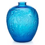 LALIQUE"Acanthes" vase, clear and frosted teal blue glass, France, des. 1921 M p. 417, no. 902