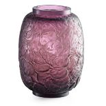 LALIQUE"Monnaie du Pape" vase, mauve glass with white patina, France, des. 1914 M p. 416 no. 897