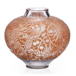 LALIQUE"Aras" vase, clear glass with sepia patina, France, des. 1924 M p. 421, no. 919 Etched R.