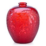 LALIQUE"Acanthes" vase, clear and frosted red glass, France, des. 1921 M p. 417, no. 902 Etched R.