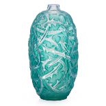 LALIQUE"Ronces" vase, opalescent glass with green patina, France, des. 1921 M p. 427 no. 946