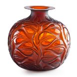 LALIQUE"Sophora" vase, amber glass with white patina, France, des. 1926 M p. 434 no. 977 Etched R.