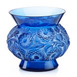 LALIQUE"Soucis" vase, cornflower blue glass with white patina, France, des. 1930 M p. 447, no.