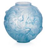 LALIQUE"Formose" vase, opalescent glass with blue patina, France, des. 1924 M p. 425, no. 934 Etched