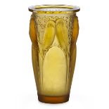 LALIQUE"Ceylan" vase, frosted yellow glass, France, des. 1924 M p. 418, no. 905 Etched R. LALIQUE