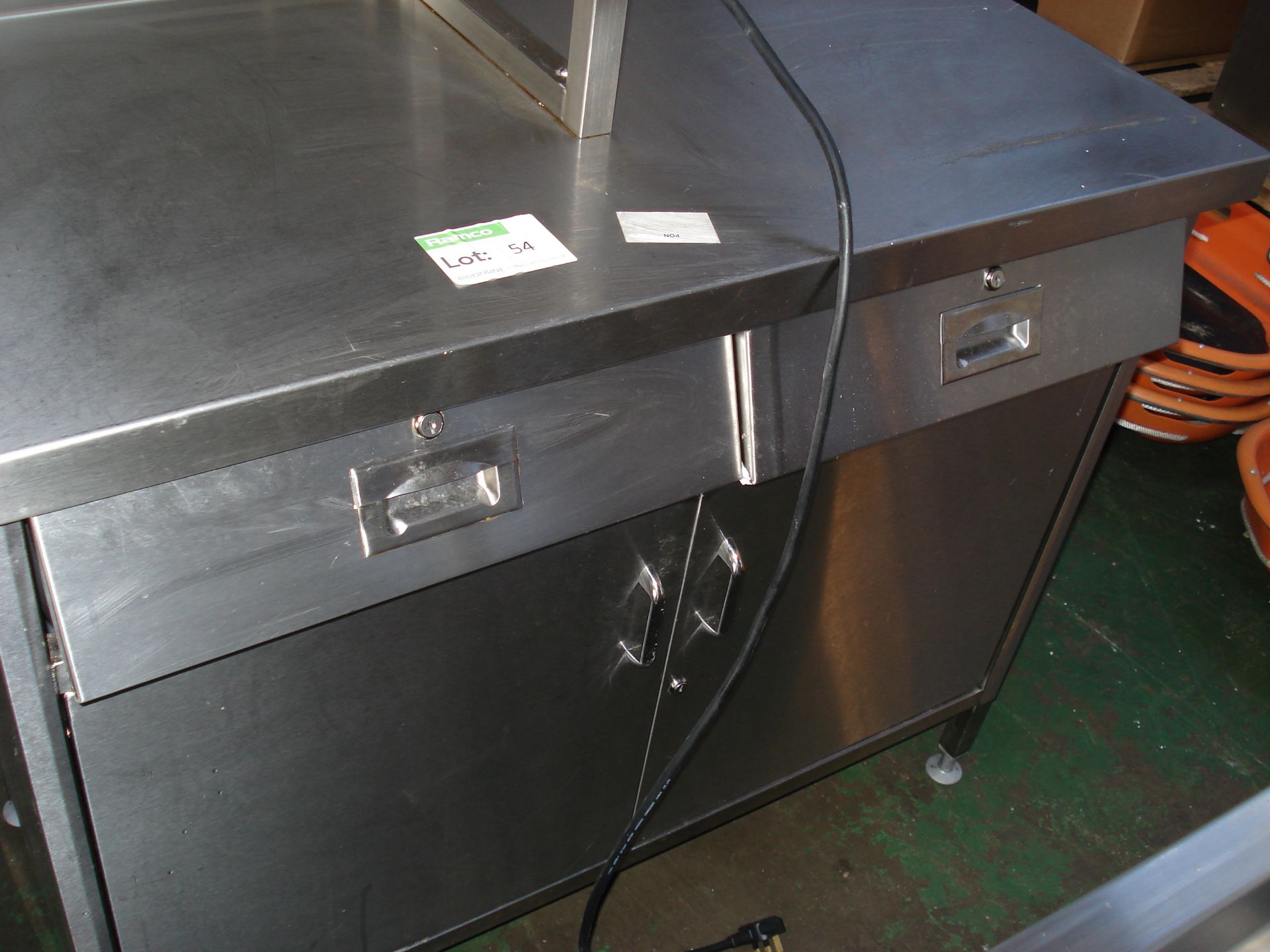 LINCAT GRILL FIXED TO STAINLESS STEEL DOUBLE DOOR CUPBOARD AND DRAW UNIT - DRAWS ARE LOCKED AND - Image 4 of 4