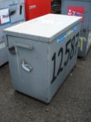 GREY METAL STORAGE BOX - LOCKED NO KEYS