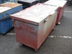 BROWN METAL STORAGE BOX ON WHEELS