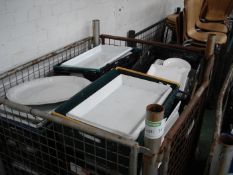 MIXED WHITE KITCHEN CROCKERY - PLASTIC BOXES INCLUDED -  STORAGE STILLAGE NOT INCLUDED