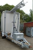 Communication cabin with aerial mast - twin axle trailer