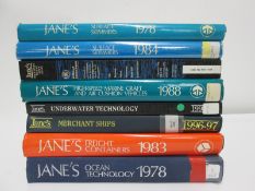 Various Jane's military books, set of x8, Ocean Technology, Merchant Ships, etc.