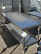 STAINLESS STEEL TABLE ON WHEELS - 71" X 27.5" X 33.5"