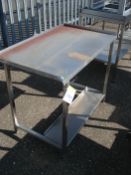 STAINLESS STEEL TABLE WITH CAN OPENER HOLES IN THE TOP - 42" X 24.5" X 31.5"