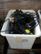 Box of assorted DELL chargers.