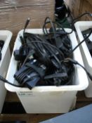 Box of assorted DELL chargers.