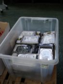 Box of assorted SCSI hard drives.