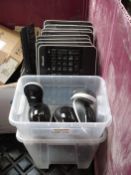 Box of 9 assorted wireless keyboards and 8 assorted wireless mice.