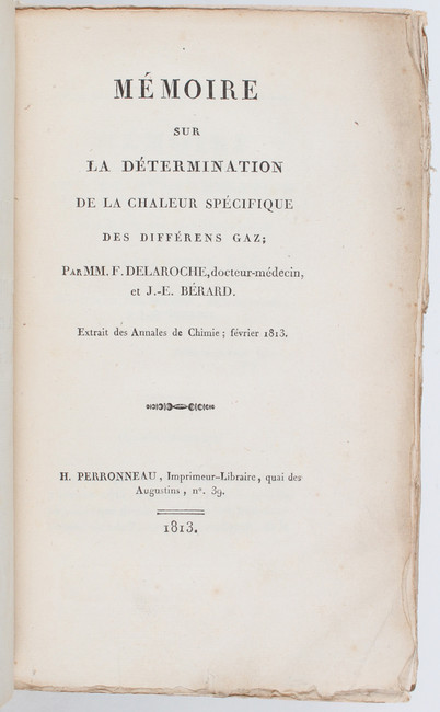 Delaroche/Berard, Mémoire
Delaroche, F. et J. E. Bérard. Mémoire sur la détermination de la