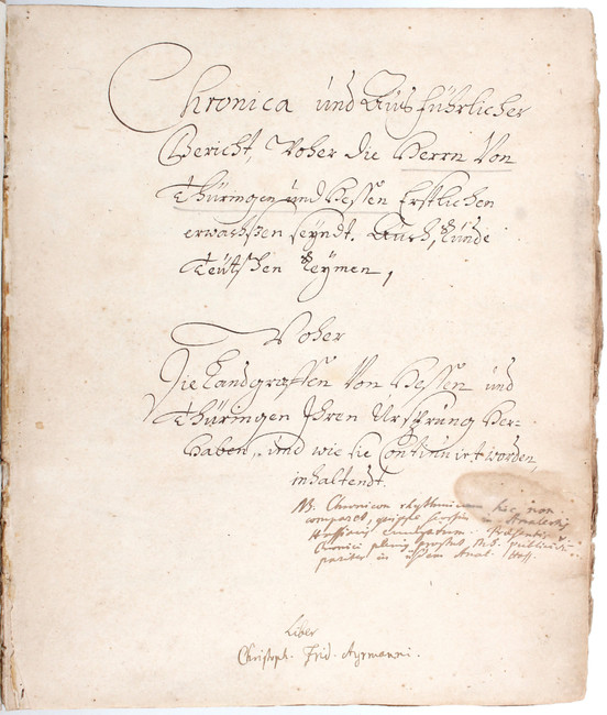 Sammelhandschrift mit Chroniken
Hessen. - Chroniken. - Deutsche (3) u. lateinische (1) Handschriften