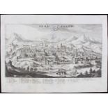 Jerusalem. (Merian) / 7 Bll.
Jerusalem. "Ierusalem". Gesamtansicht von Osten von einem Hügel aus.