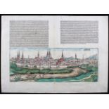 Lübeck. (Schedel)
Lübeck. Gesamtansicht. Kol. Holzschnitt (aus der Schedelschen Weltchronik, lat.