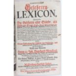 Jöcher, Gelehrten-Lexicon. 2 Bde.
Lexika. - Jöcher, C. G. Compendiöses Gelehrten-Lexicon. Nebst