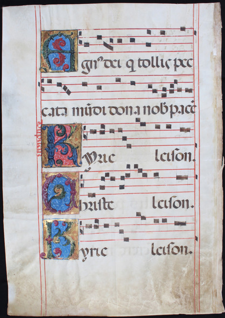 Antiphonar, 1 Bl. (Agnus Dei)
Antiphonar. - Agnus Dei. - Einzelblatt aus einer liturgischen - Image 2 of 2
