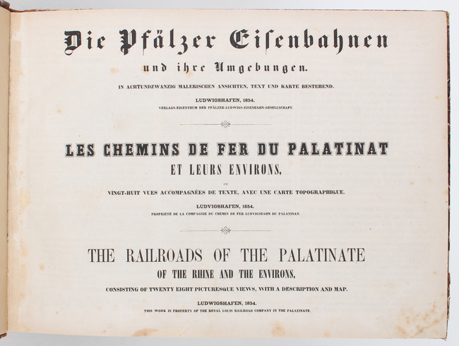Die Pfälzer Eisenbahnen 1854
Die Pfälzer Eisenbahnen und ihre Umgebungen. Ludwigshafen, Pfälzer- - Image 2 of 5