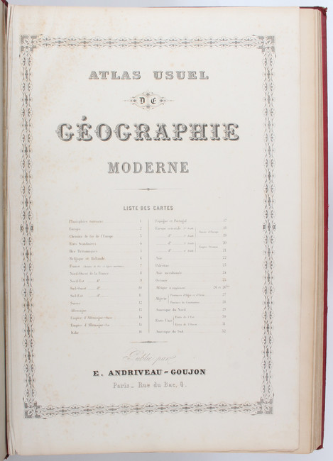Andriveau-Goujon, Atlas usuel
Andriveau-Goujon, J. Atlas usuel de géographie moderne. Paris ca. - Image 2 of 5