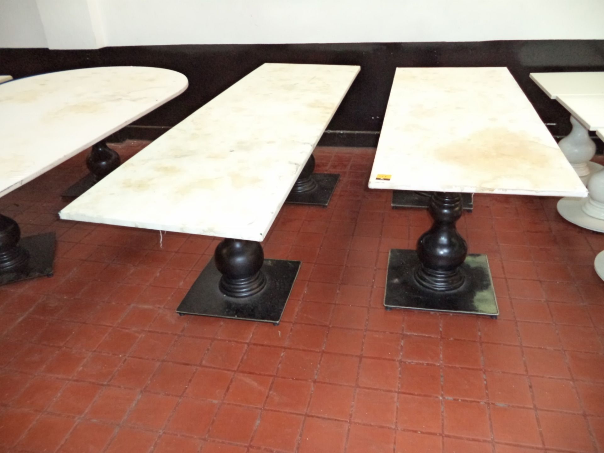 2 off rectangular tables, each 700mm wide, one being circa 187cm long and the other being circa