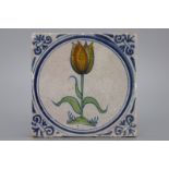 A rare polychrome Dutch Delft tile with a tulip, Haarlem, ca. 1620 The finely painted tulip