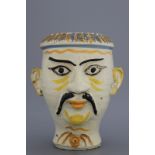 An Italian Caltagirone drug jar in the shape of a Chinese man's head, Sicily, 18th C. Related to the