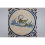 A very rare polychrome Dutch Delft tile with a swan, Haarlem, ca. 1620 The unusual scene of a