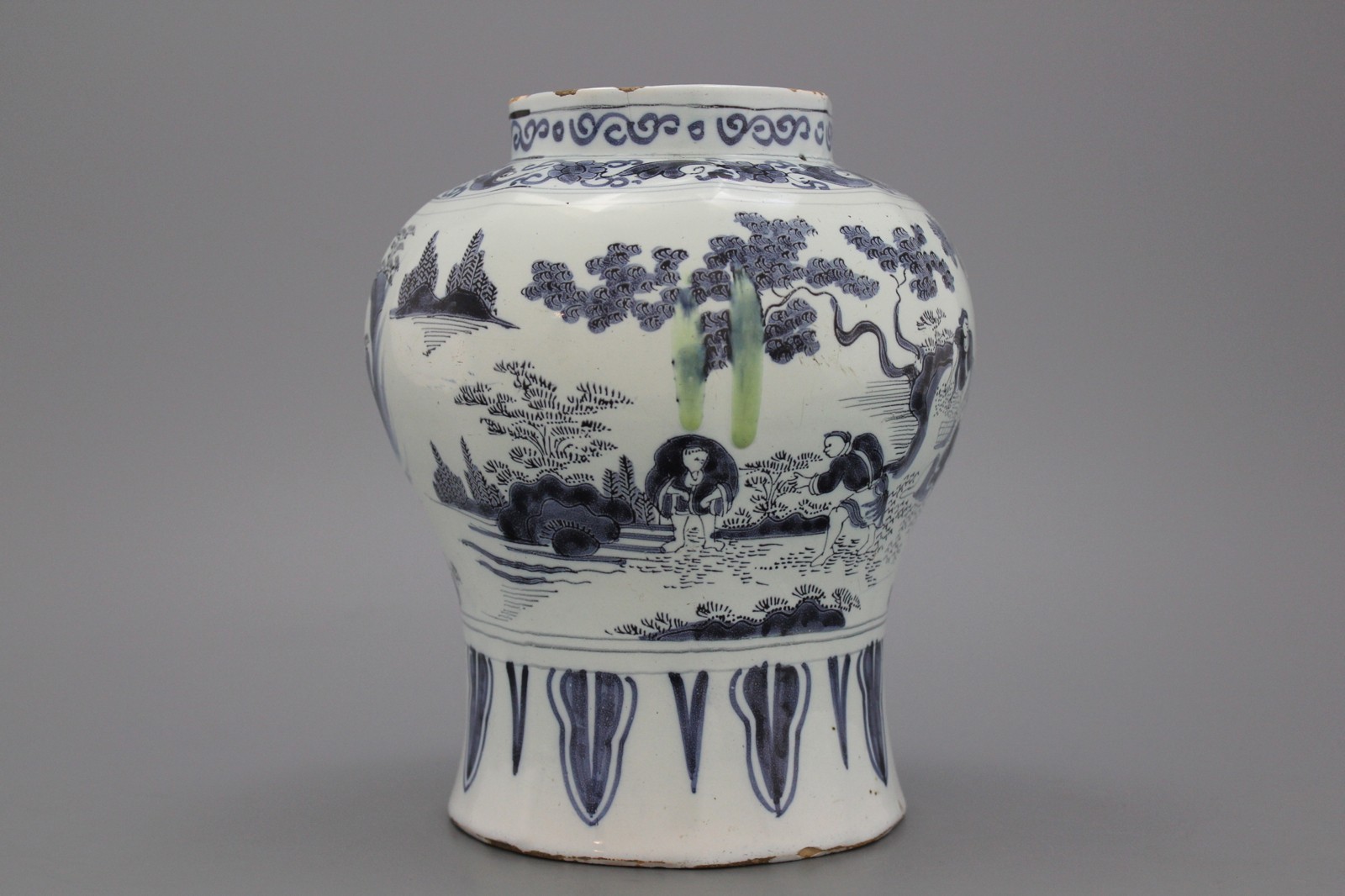 A Dutch Delft blue and white baluster vase in transitional style, late 17th C.  Of rounded octagonal - Image 4 of 5