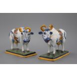 A wonderful pair of polychrome Dutch Delft cows, 18th C. A very strongly decorated pair of Dutch