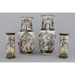 A group of 4 Chinese Nanking crackled vases, 19th C. H: 43 cm (the tallest), 26 cm (the pair)