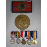 A Boer and First War group of five medals with Death Plaque, consisting of Queen's South Africa